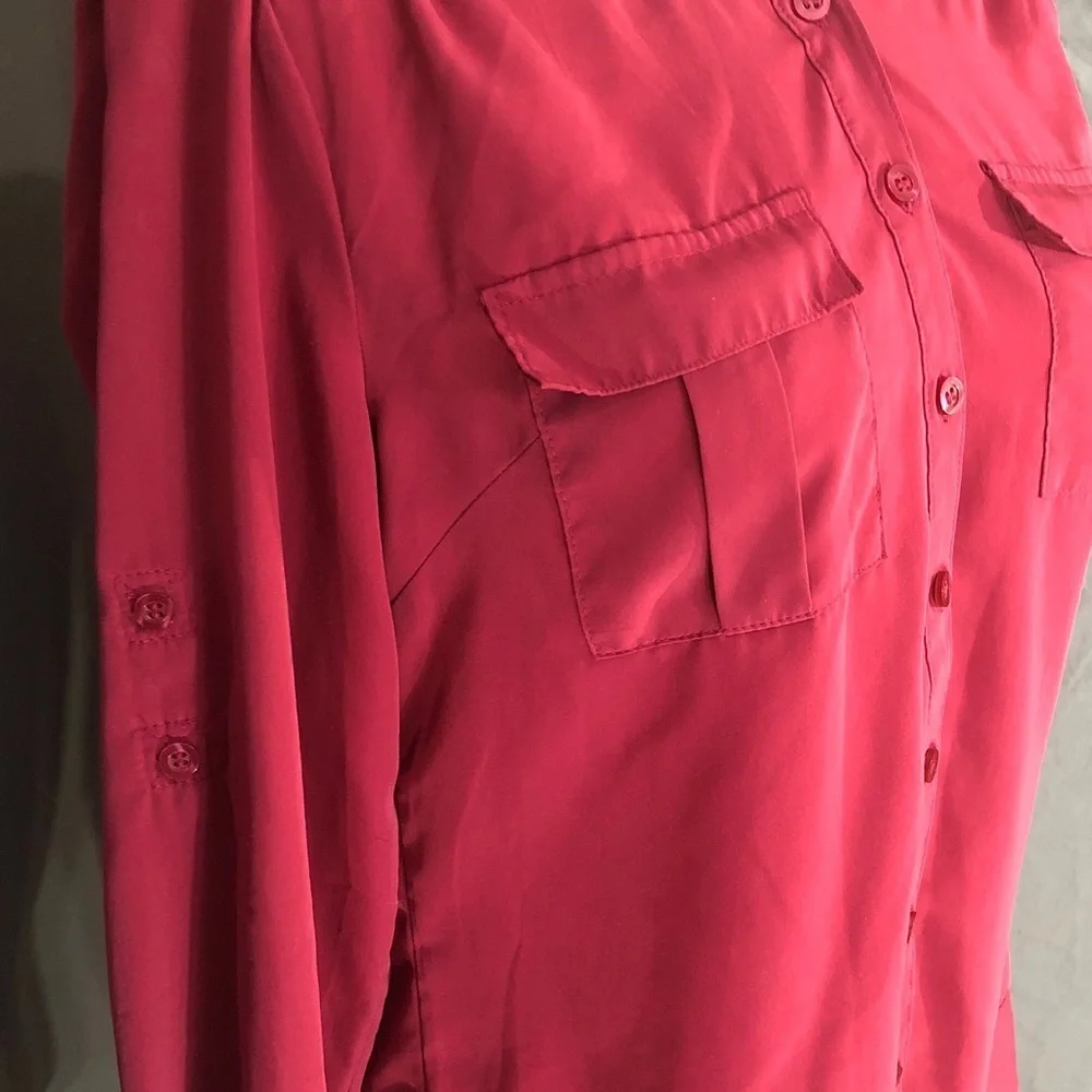 80’s Women's Dark Hot Pink Button-Up Blouse Size Small - Picture 3 of 16